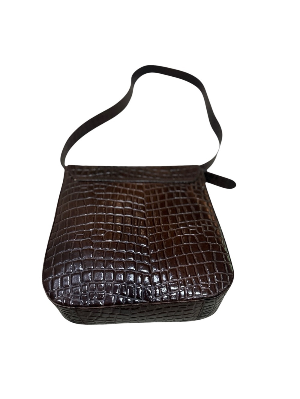 Claudia Italy 100% geniune leather Croc-Embossed Shoulder Bag in Dark Brown